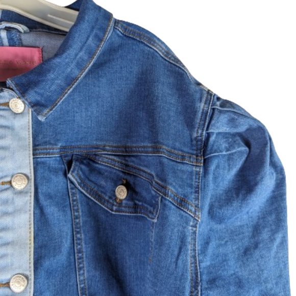 AZALEA WANG Gemini Blue Peplum Ruffled Denim Jacket Size 3XL Jean Akira - Picture 10 of 16
